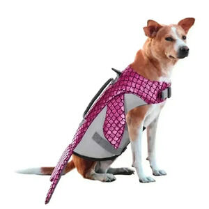 Red Fish Dog Life Jacket Safety Vest Adjustable Straps Durable Rescue Hand Med